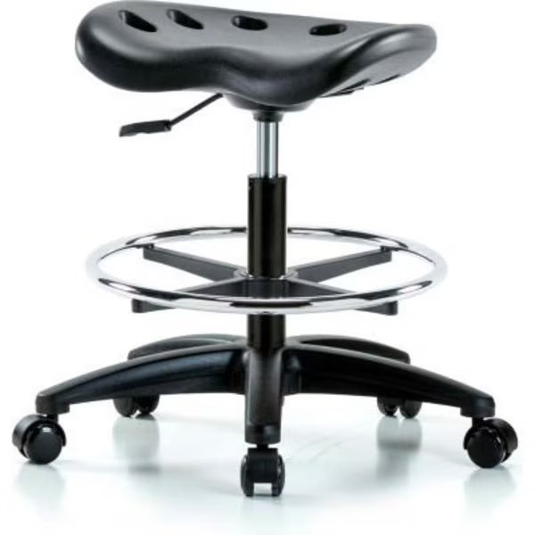 InterionÂ Polyurethane Tractor Stool W/ Foot Ring - Black w/ Black Base, E Com, Mfr#: PTMBSL-RG-CF-RC-BLK